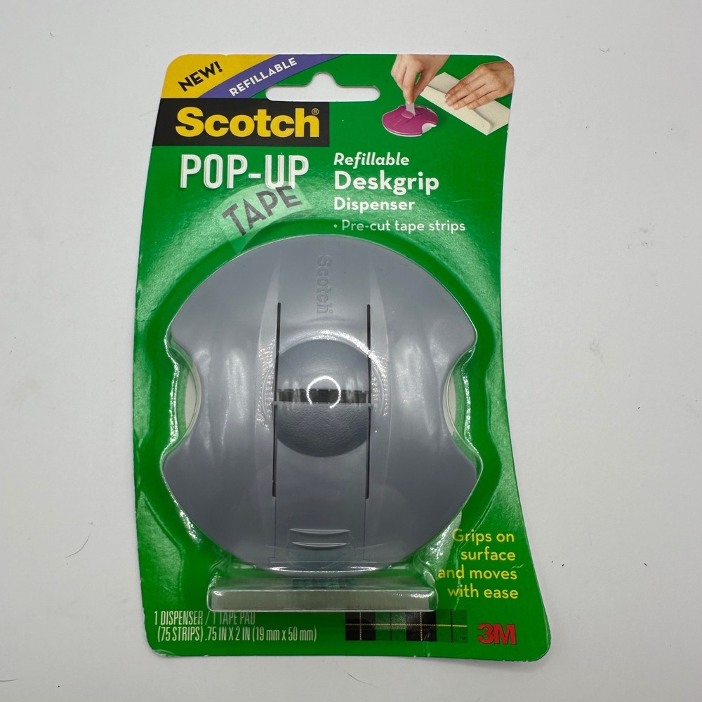 Scotch Pop‎ Up Tape Dispenser Refillable Desk Grip Pre Cut Tape Strips New